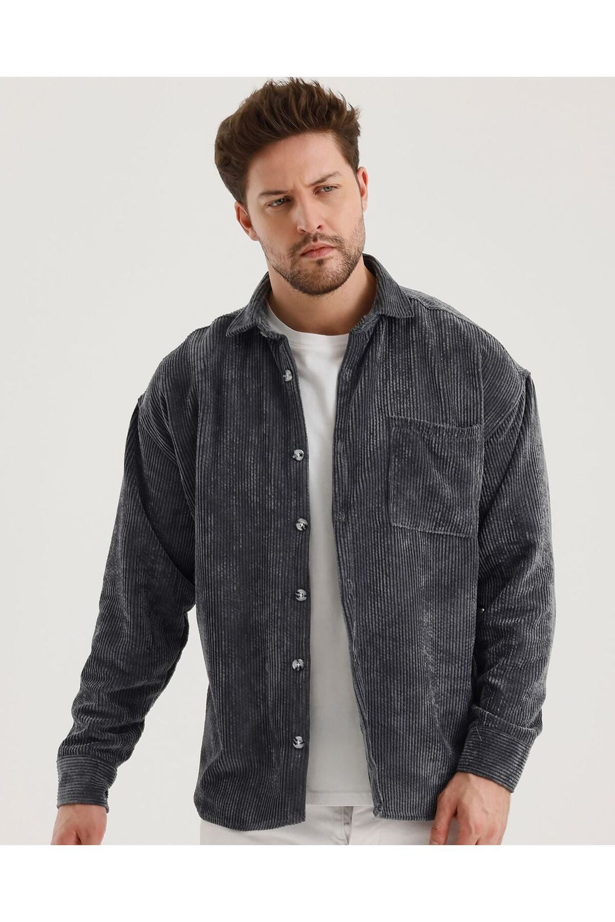 The Ethan Velvet Shirt - Dark Gray