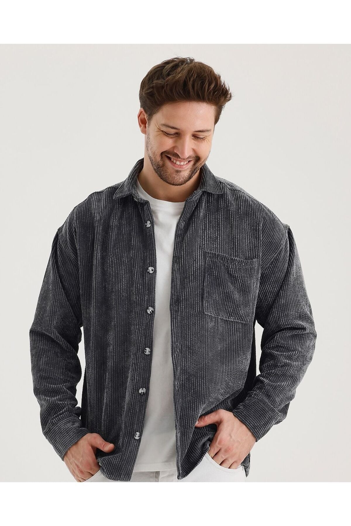 The Ethan Velvet Shirt - Dark Gray