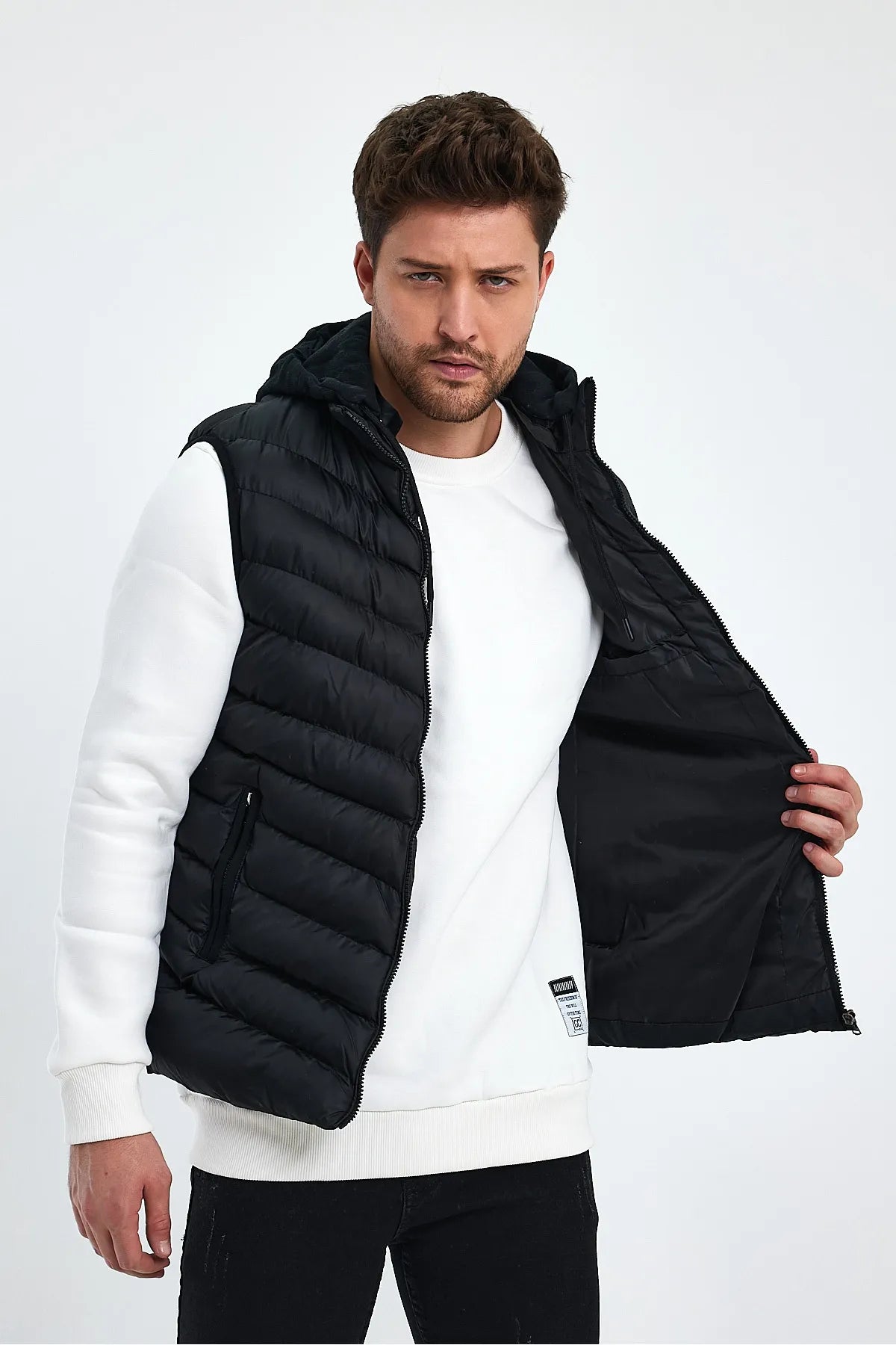 THE BLACK HOODED PUFFER VEST