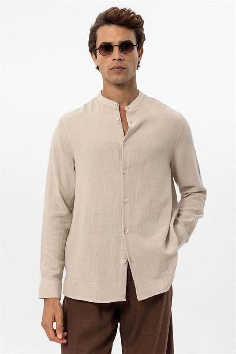 THE JUDGE COLLAR WOVEN SHIRT - BEIGE